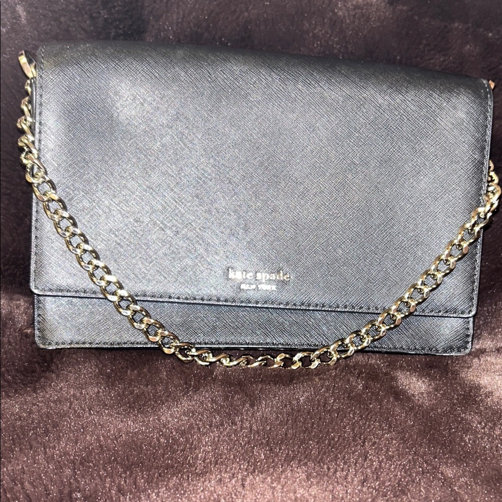 Kate Spade Charcoal Crossbody Bag with Gold Chain